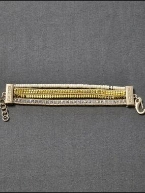 Victoria Emerson Gold and White Layered Bead & Chain Bracelet